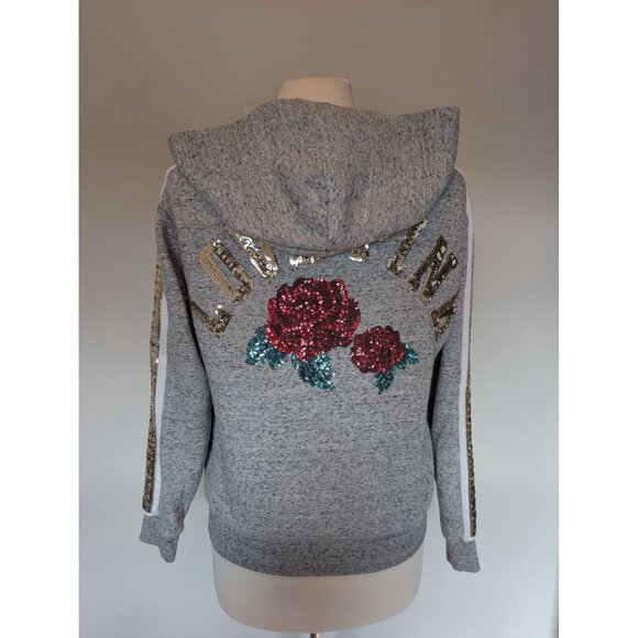 Victorias Secret PINK Sequin Rose Hoodie Sweatshirt Size M Bling Y2K Vintage - Picture 5 of 7